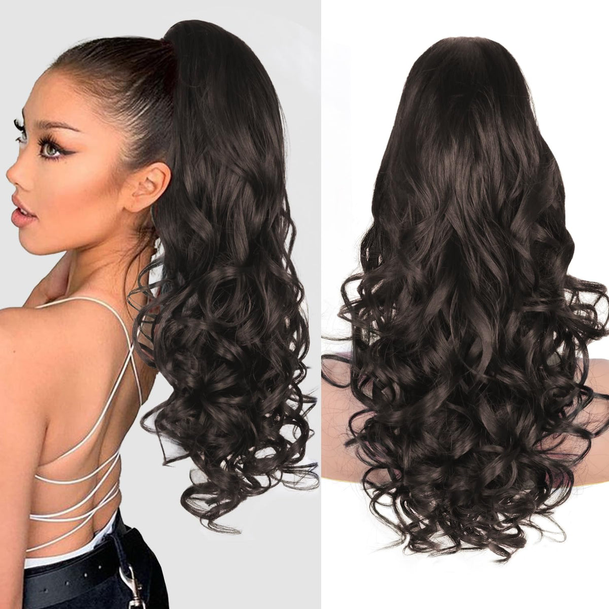 ZQIAN BEAUTY dark brown ponytail clip for instant volume boost.