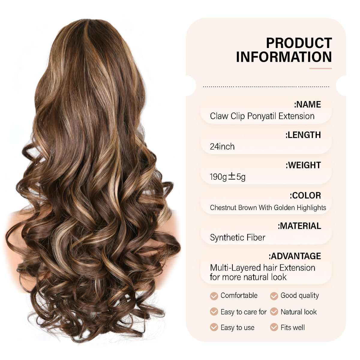 ZQIAN BEAUTY Model side view demonstrates natural blend of the ponytail