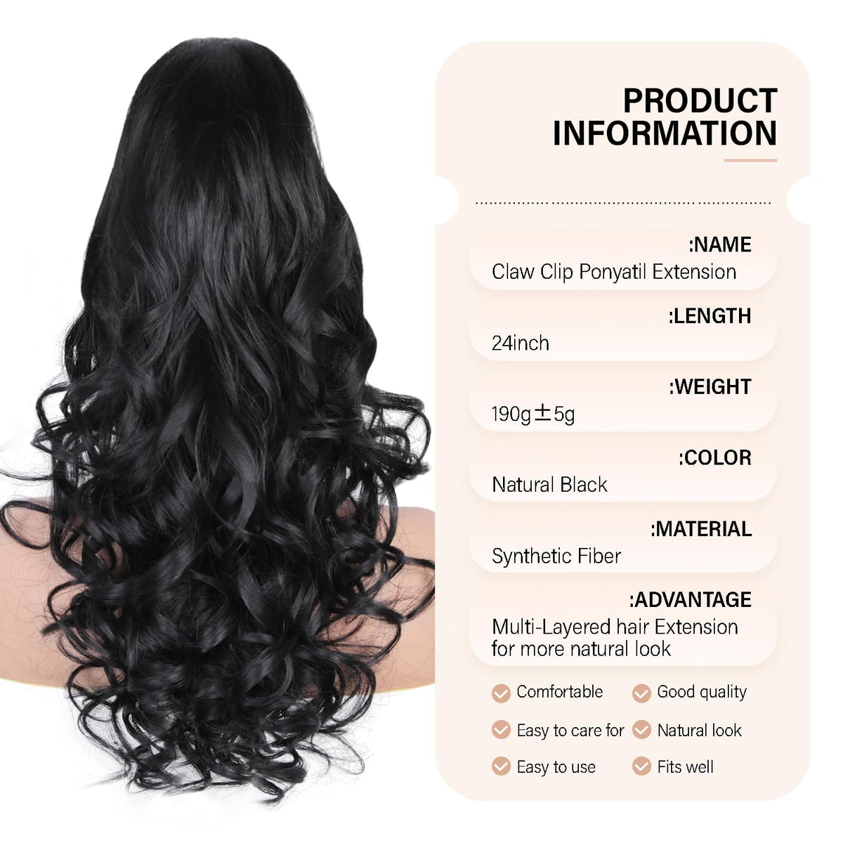 ZQIAN BEAUTY ponytail clip-on worn for events and daily wear versatility.