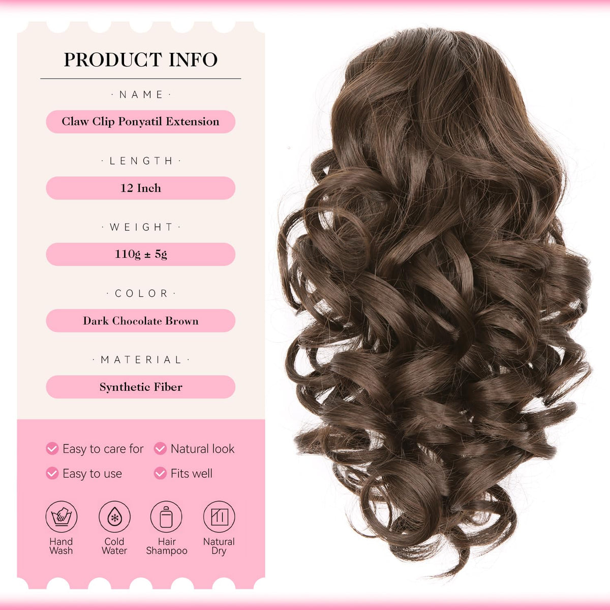 ZQIAN BEAUTY ponytail clip top view shows secure attachment and natural shine.