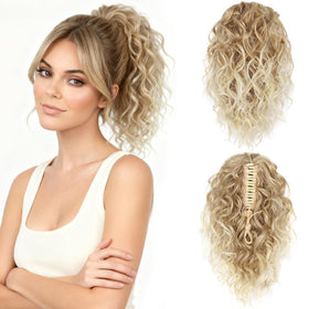 ZQIAN BEAUTY ponytail extension, 12in curly blonde with bleach ends, for natural volume.