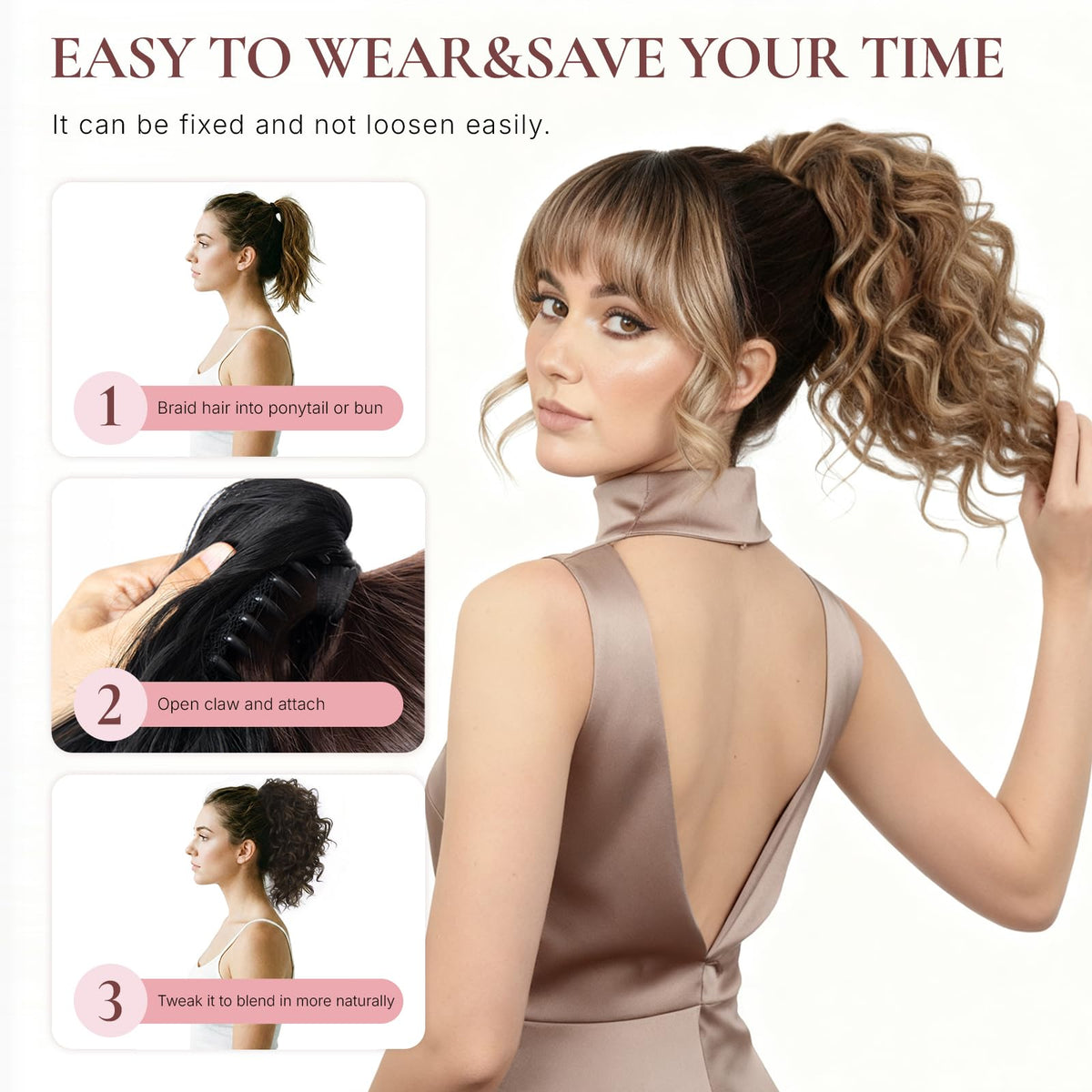 ZQIAN BEAUTY lightweight ponytail for quick styling on the go.