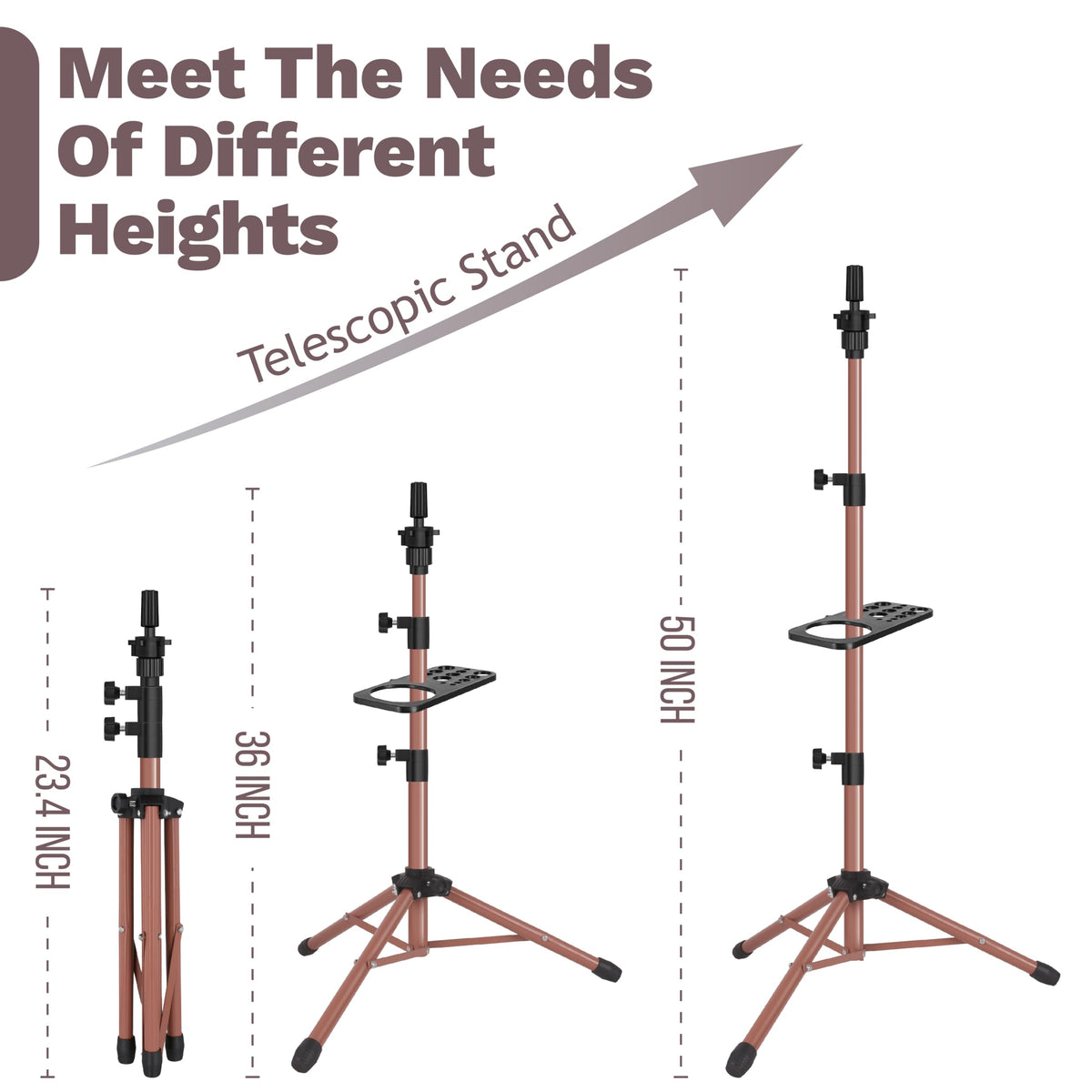 ZQIAN BEAUTY wig stand with tool tray in latte supports organized tool access.