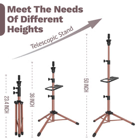 ZQIAN BEAUTY wig stand with tool tray in latte supports organized tool access.