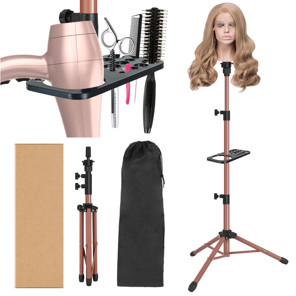 ZQIAN BEAUTY wig stand tripod 50 inch latte for reliable hairdressing practice.