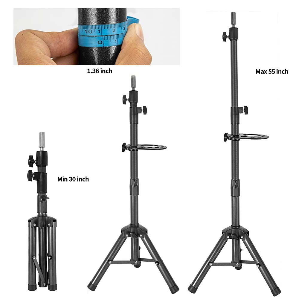 ZQIAN BEAUTY wig stand tripod rotatable head offers flexible styling angles.