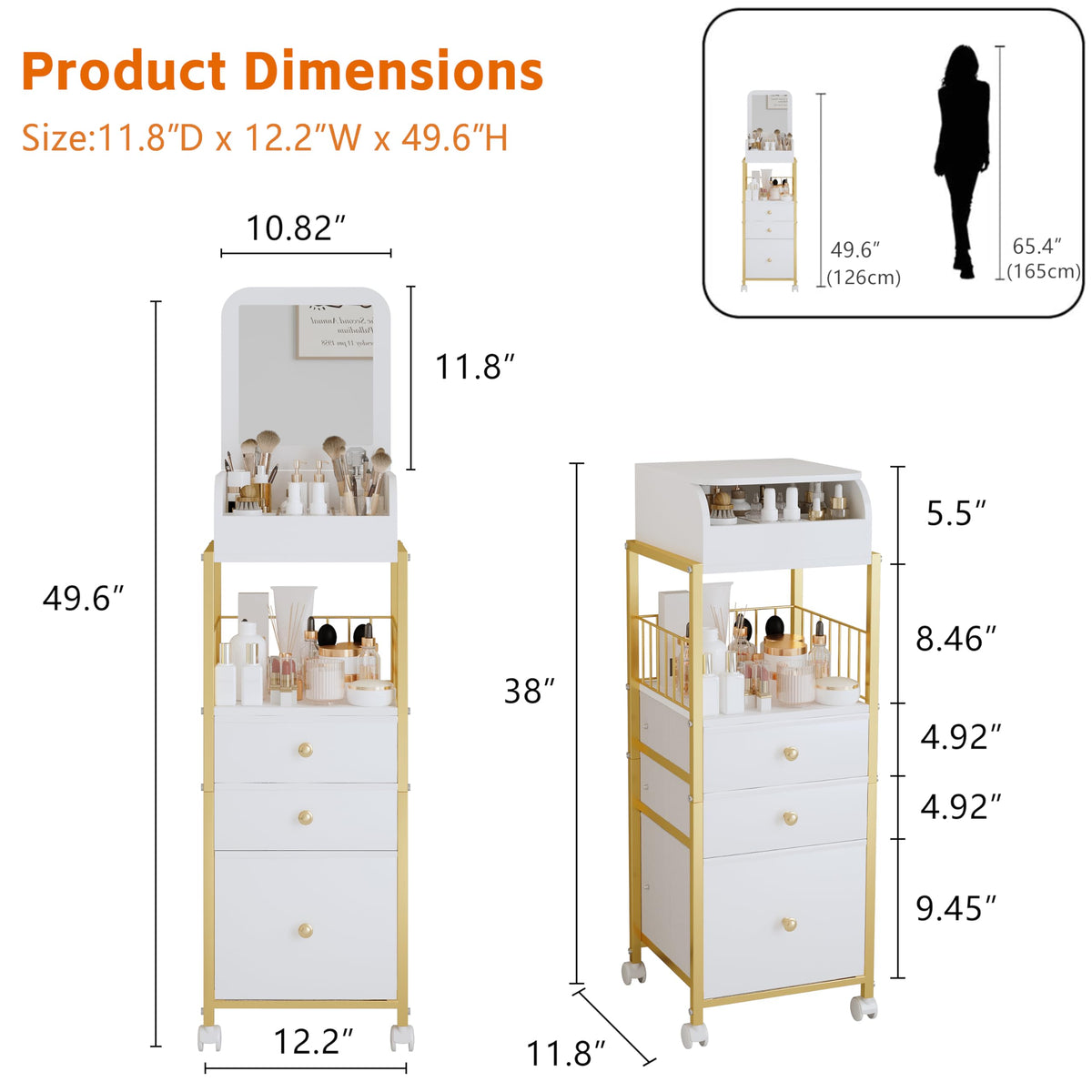 ZQUYAJ makeup cart drawers storing brushes and palettes neatly for quick routines.