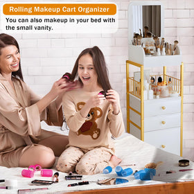 ZQUYAJ gold-finish cart adds a luxe focal point to any vanity.
