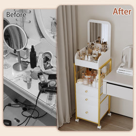 ZQUYAJ lift-top mirror turns the cart into a compact dressing station.