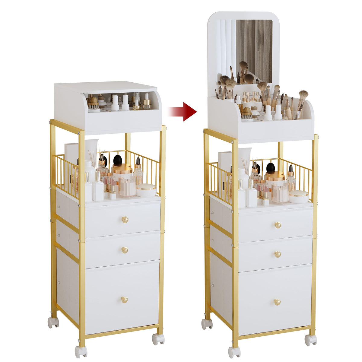 ZQUYAJ makeup cart with lift-top mirror and open storage for easy access.
