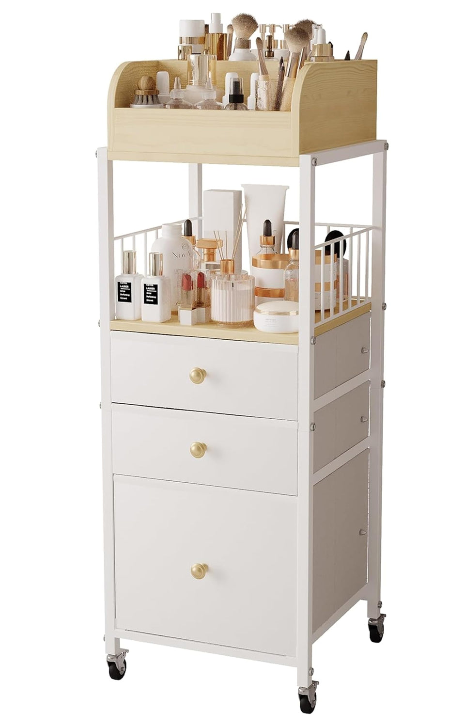 ZQUYAJ makeup organizer cart with drawers front view for cosmetics storage