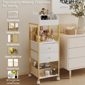 ZQUYAJ makeup organizer in a bedroom beside the vanity