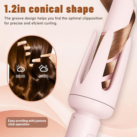 ZQZMZGS Auto Hair Curler shows 360° rotating cord for tangle-free styling.