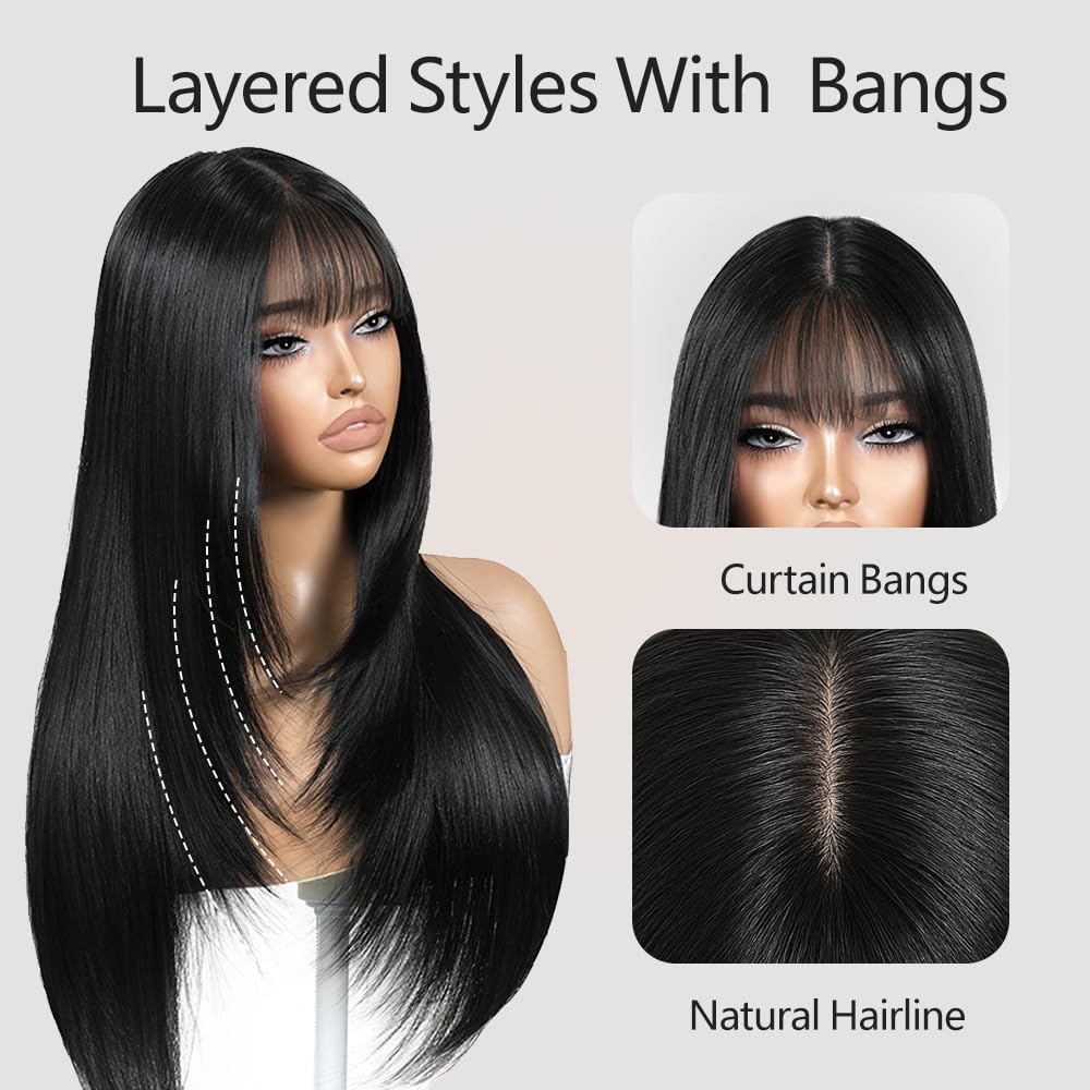 ZRLK black wig bangs close-up demonstrates realistic fringe framing the face