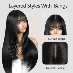 ZRLK black wig bangs close-up demonstrates realistic fringe framing the face