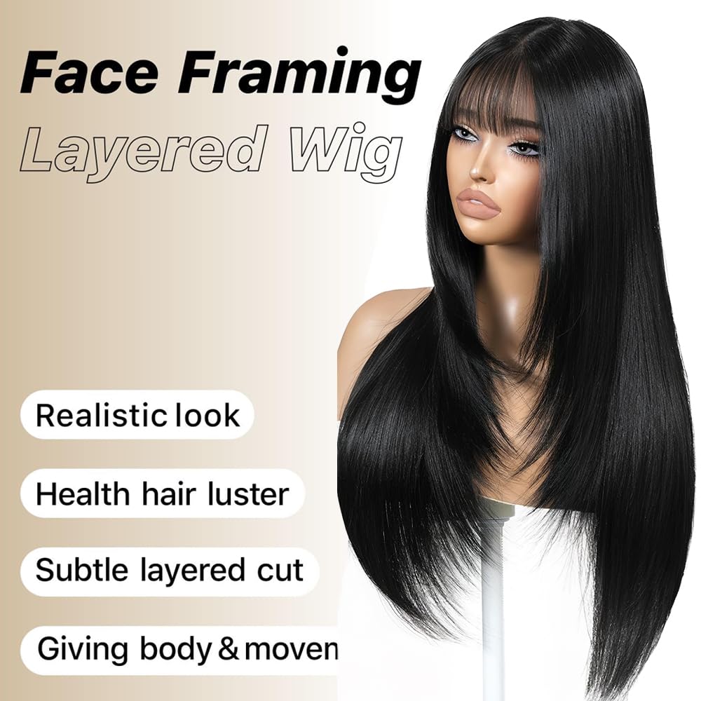 ZRLK black wig with bangs side view highlights seamless silhouette for events