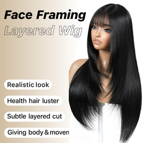 ZRLK black wig with bangs side view highlights seamless silhouette for events