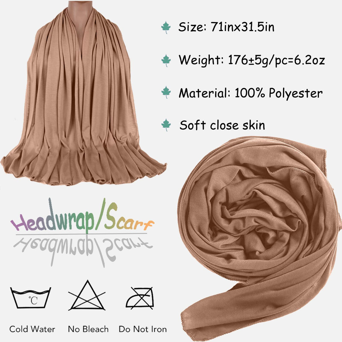 ZRQ camel solid headwrap perfect for chic hijab styling