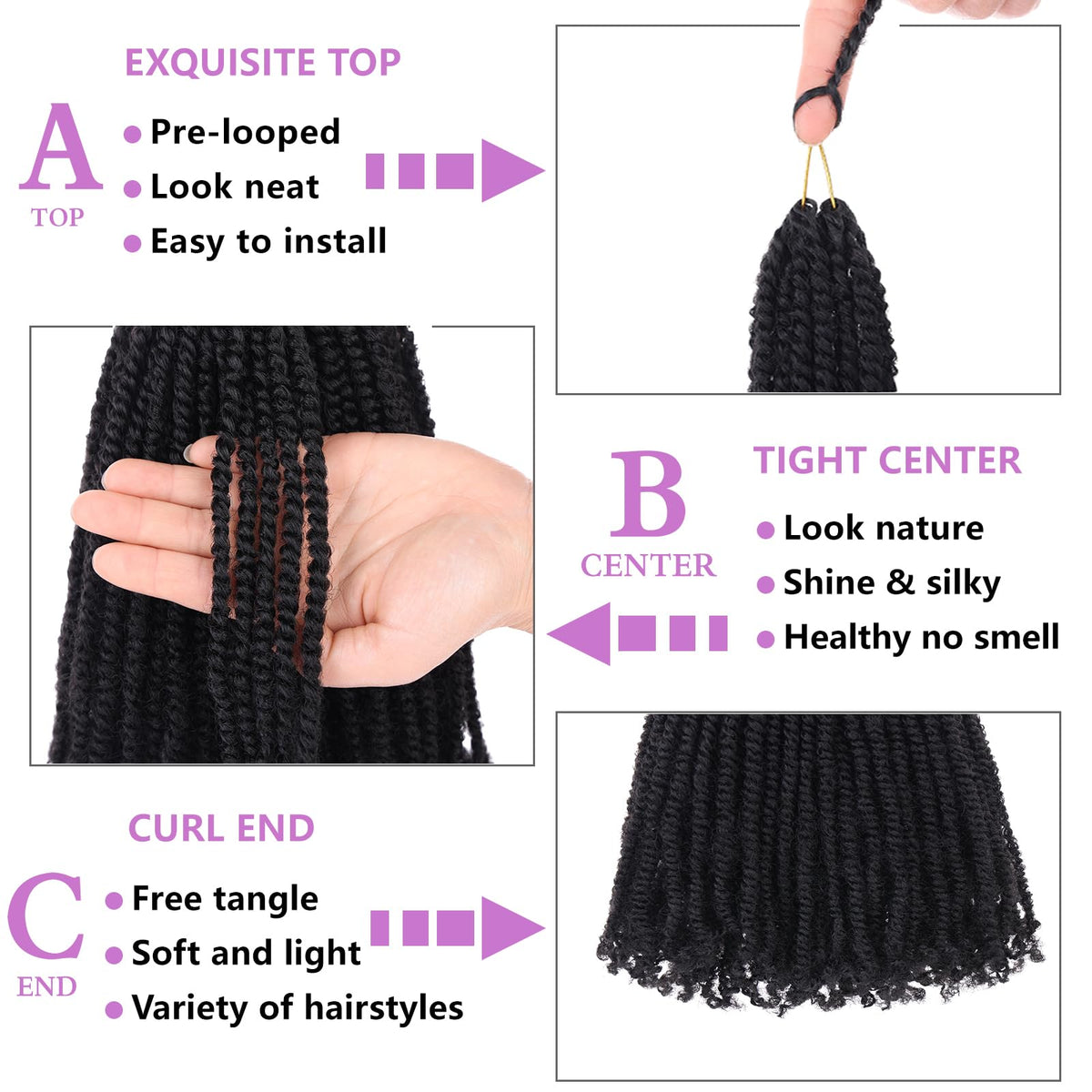 ZRQ lightweight soft fiber crochet hair ready for quick install.