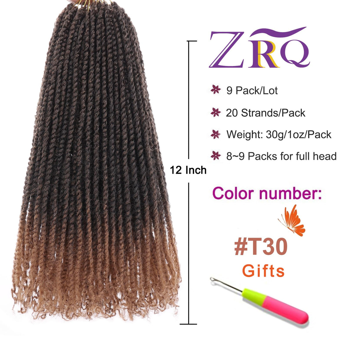 ZRQ pre-twisted micro twist crochet hair ends for quick, seamless styling.