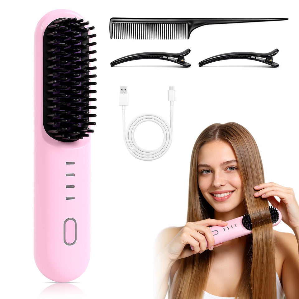 Zsdios cordless straightening brush pink ready for quick frizz-free styling