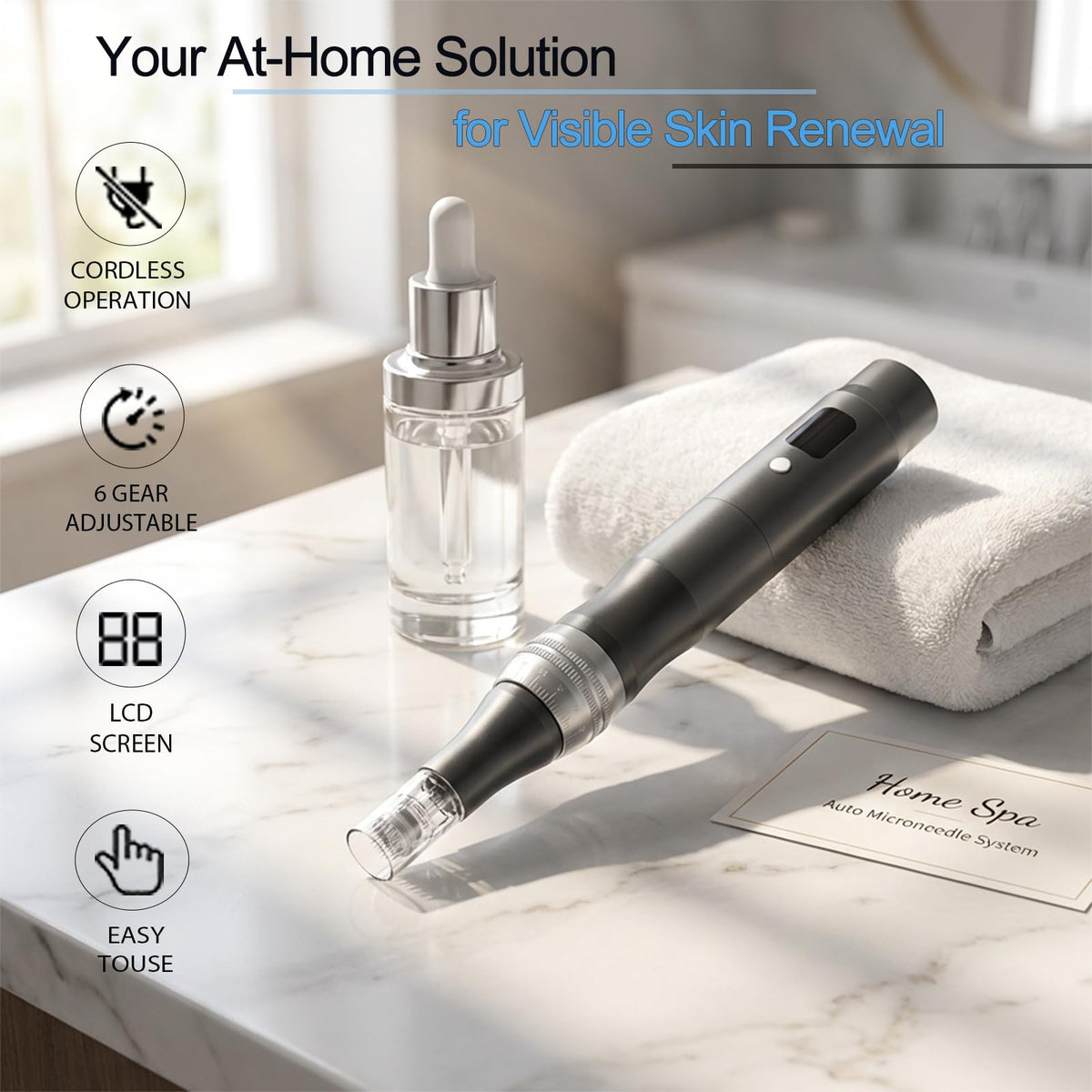 Zuanyie rechargeable microneedling pen side view showing portable cordless design.