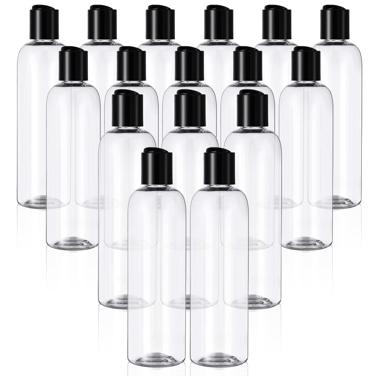 Zubebe 36-pack travel bottles with disc top cap, clear 8 oz, leak-free travel.