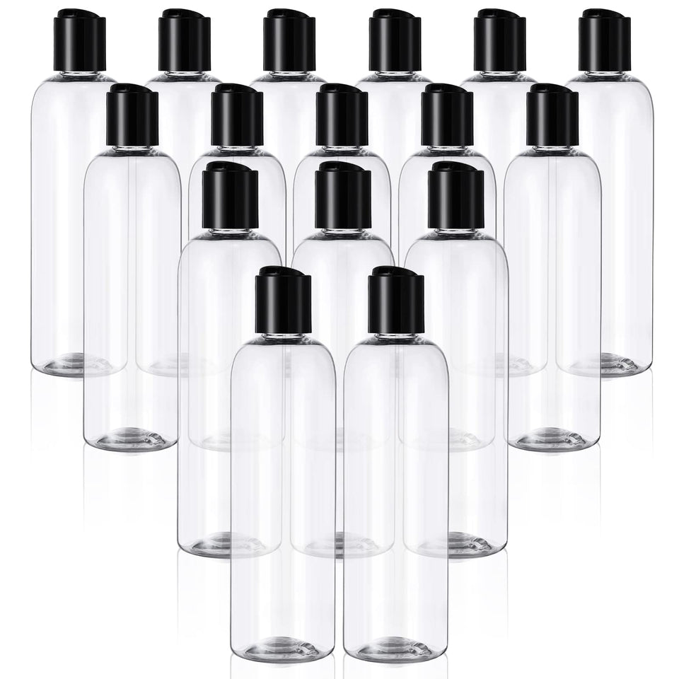 Zubebe 36-pack travel bottles with disc top cap, clear 8 oz, leak-free travel.