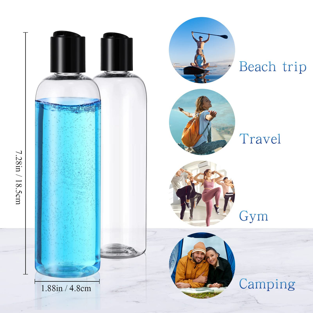 Zubebe disc-top cap bottles provide controlled dispensing for liquids during trips.