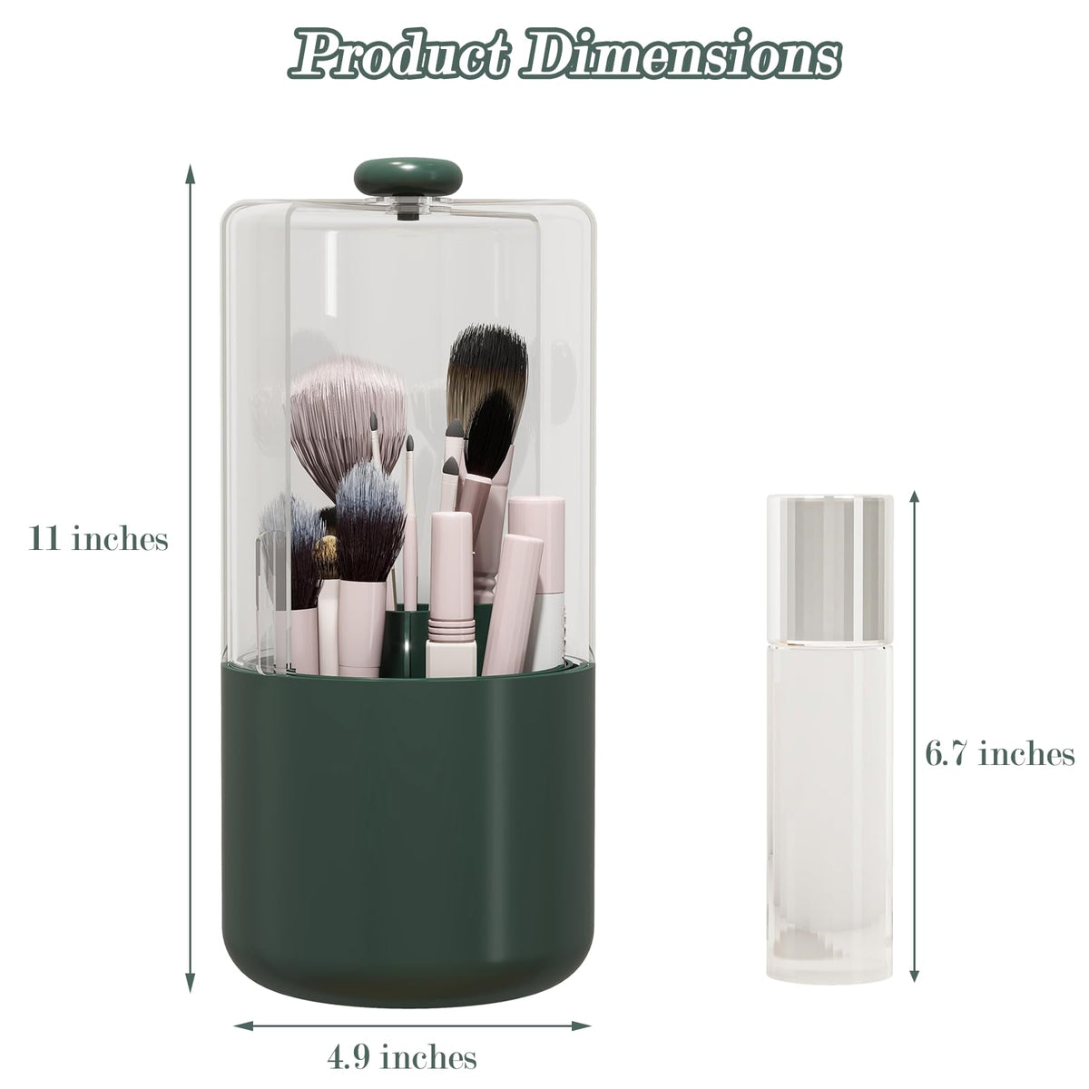 Zufudo olive-green 360-degree rotating slots offer easy access to cosmetics.