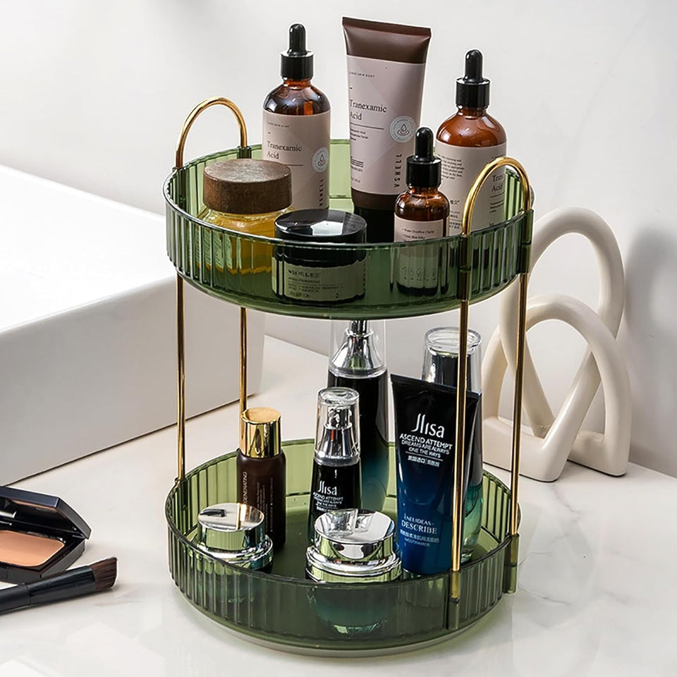 Zufudo rotating makeup organizer top view showing quick access to cosmetics