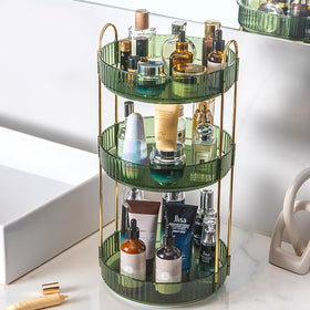 Zufudo rotating makeup organizer front view for easy access on a tidy vanity.