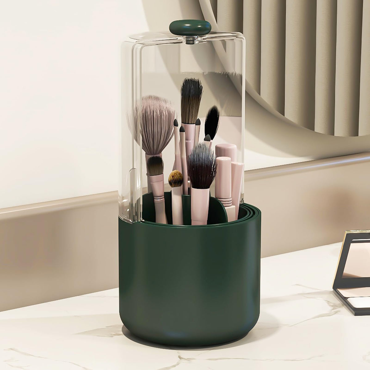 Zufudo vanity organizer keeps makeup routine tidy and efficient.