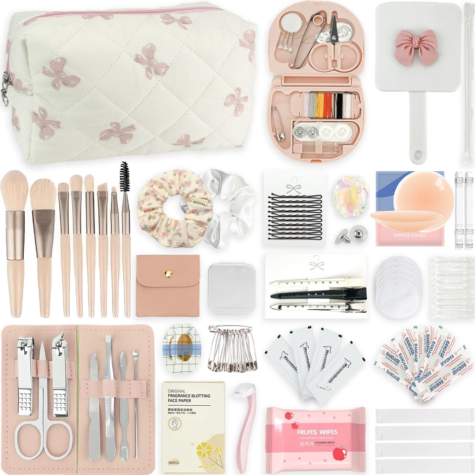 ZULEENN bridal emergency kit packaging showcases an elegant bow print pouch.