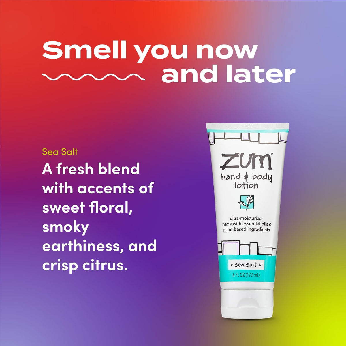 Zum Sea Salt lotion label emphasizing natural, cruelty-free skincare.
