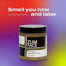 Zum Indigo Wild face sugar scrub lemongrass scent highlights bright citrus with herbal notes.