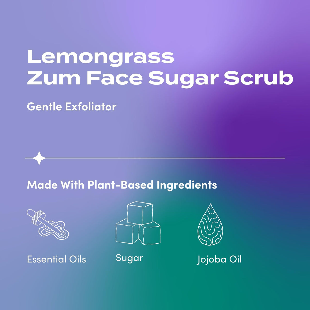 Zum Indigo Wild face sugar scrub texture closeup showcases natural sugar crystals and nourishing oils.