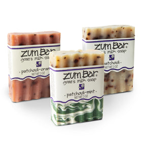 Zum Indigo Wild Goat Milk Soap Bar front view showing creamy cleansing for hands and body