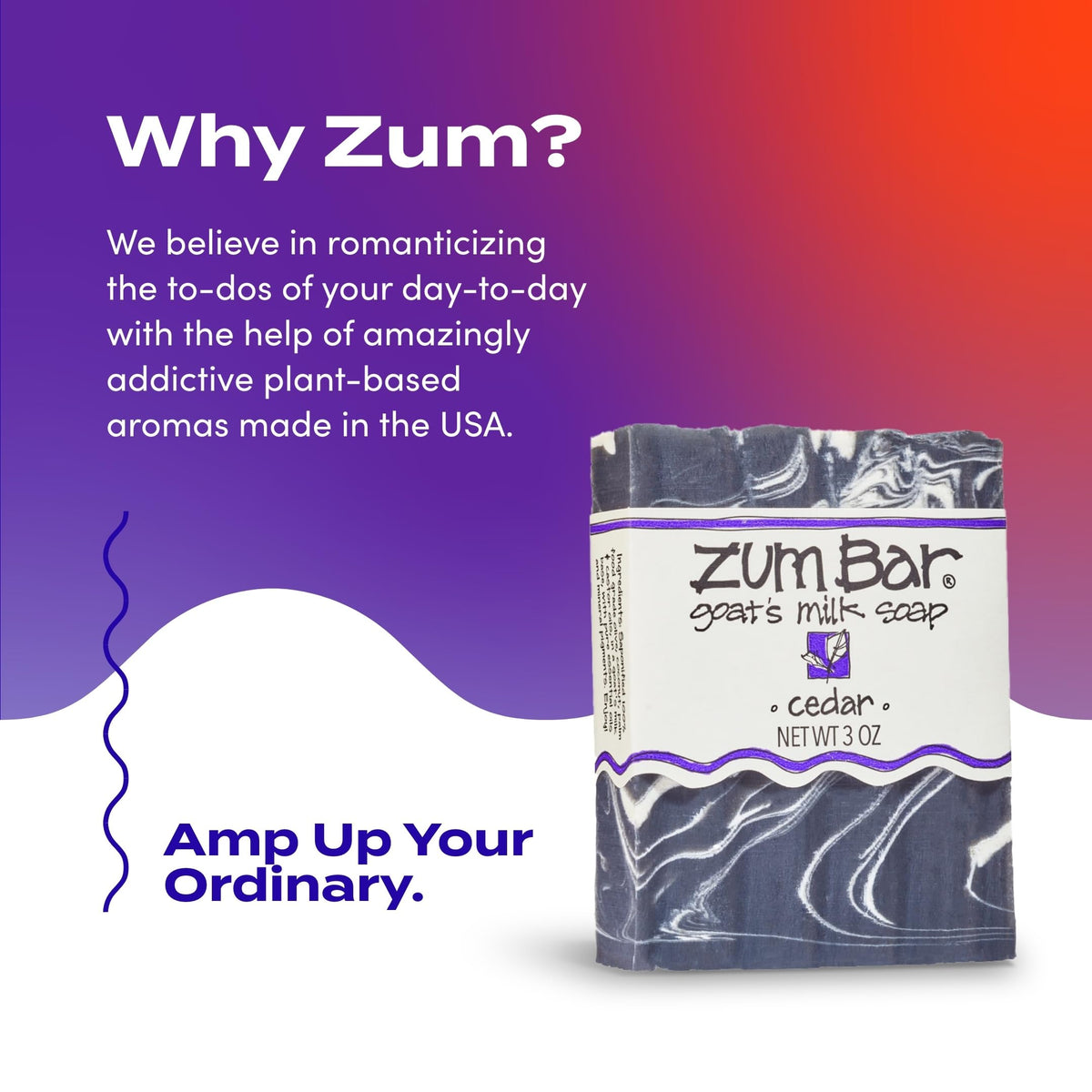 Zum Indigo Wild Goat Milk Soap Bar Made in USA label for domestic craftsmanship.