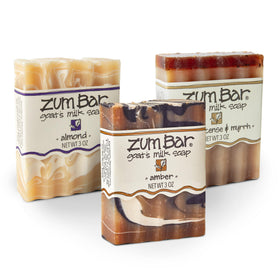 Zum Indigo Wild goat milk soap bar packaging closeup highlighting natural oils