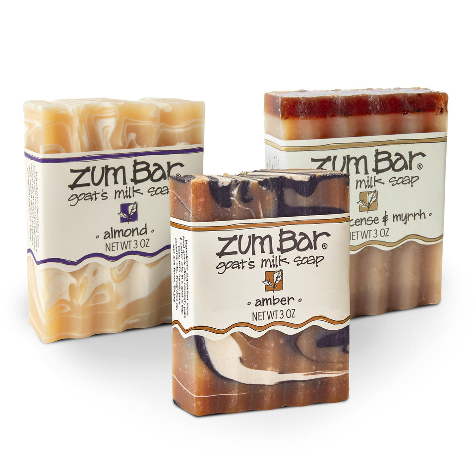 Zum Indigo Wild goat milk soap bar packaging closeup highlighting natural oils