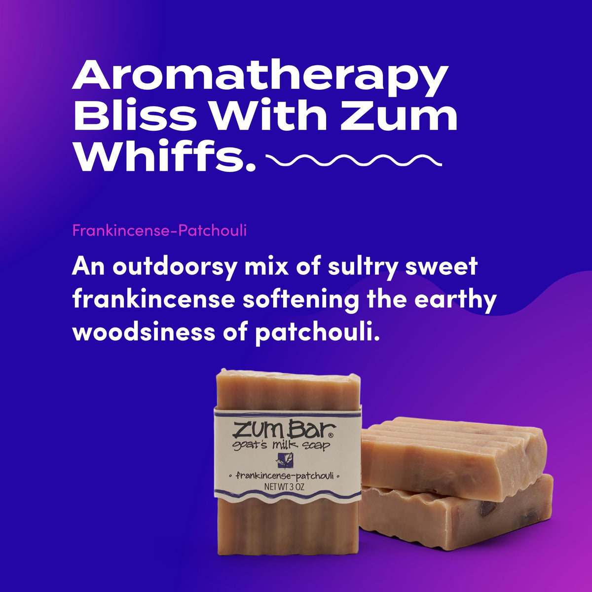 Zum Indigo Wild Goat Milk Soap Bar patchouli note emphasizing earthy aroma