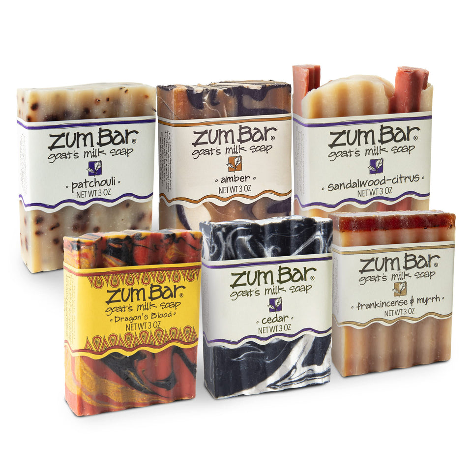 Zum Indigo Wild Goat's Milk Soap bar with sandalwood-citrus for a refreshing cleanse.