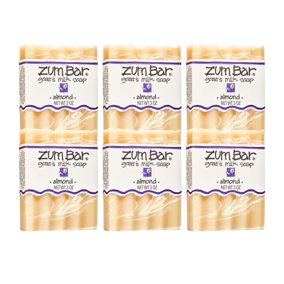 Zum Indigo Wild Goat's Milk Soap Bar Almond front view shows nourishing ingredients for hands and body.