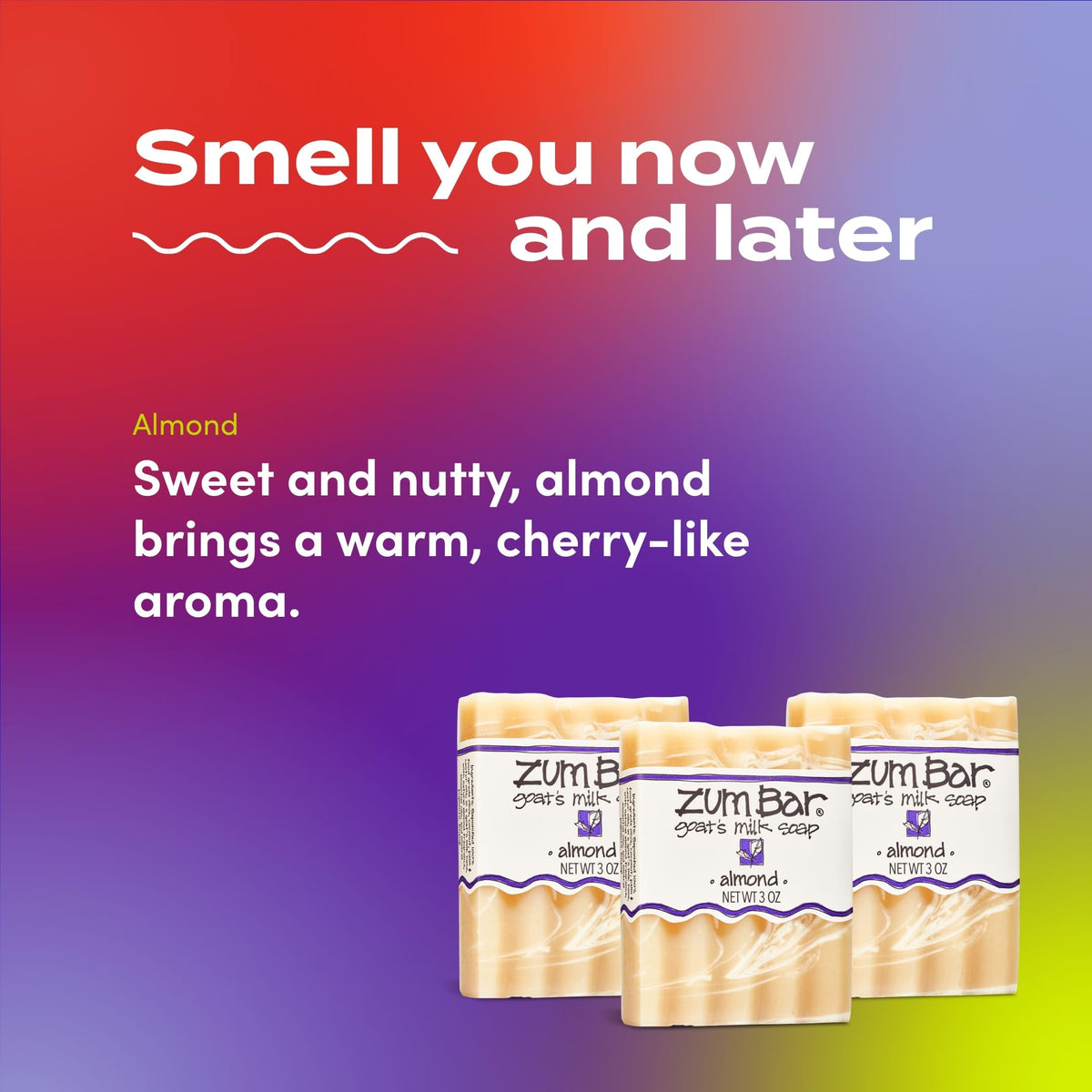 Zum Indigo Wild Goat's Milk Soap Bar Almond ingredients show olive and coconut oils with nutrient-rich goat milk.