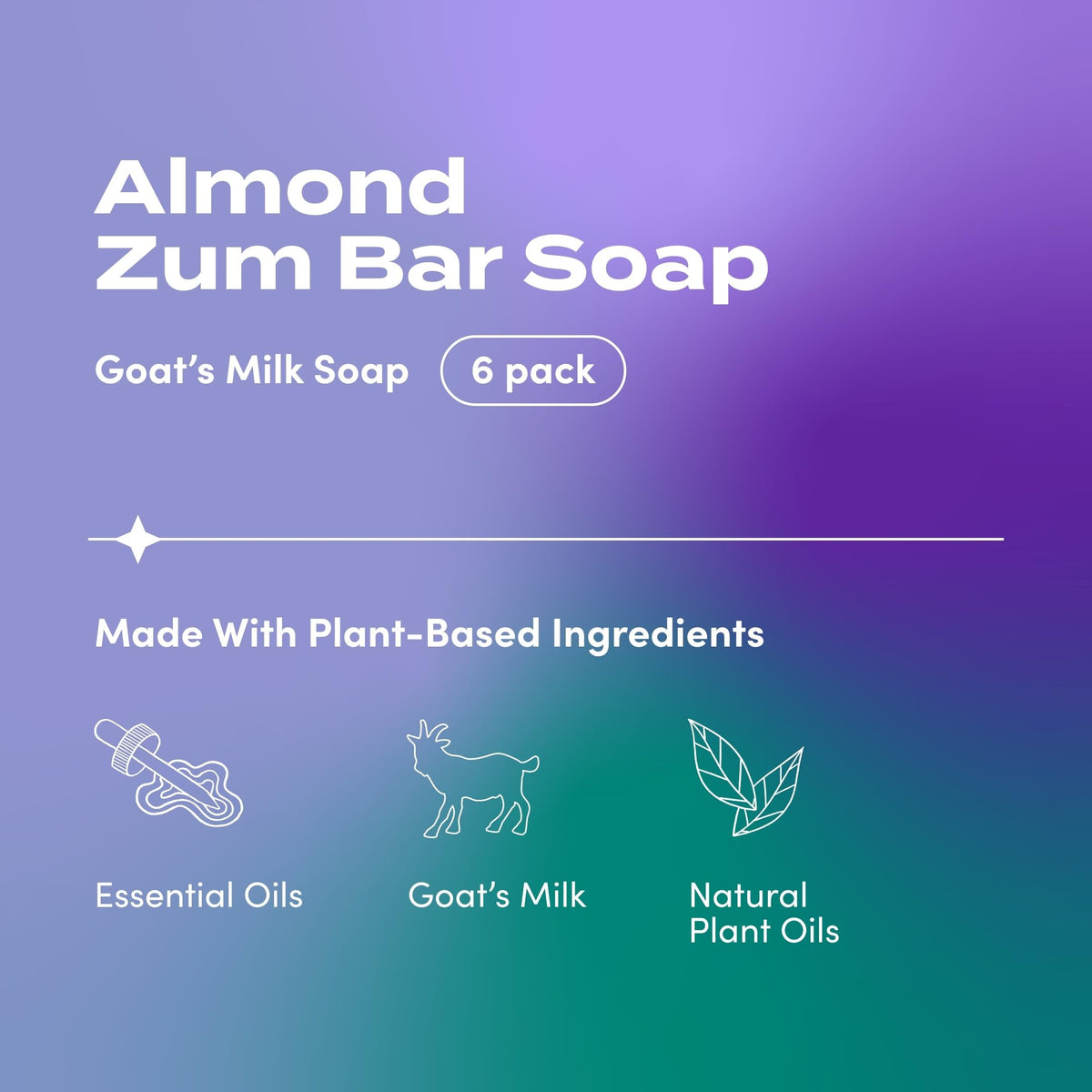 Zum Indigo Wild Goat's Milk Soap Bar Almond packaging highlights cruelty-free sourcing.