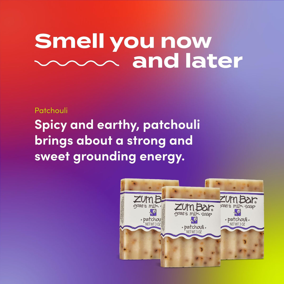 Hand holds Zum Indigo Wild Patchouli soap, travel-friendly cleansing.