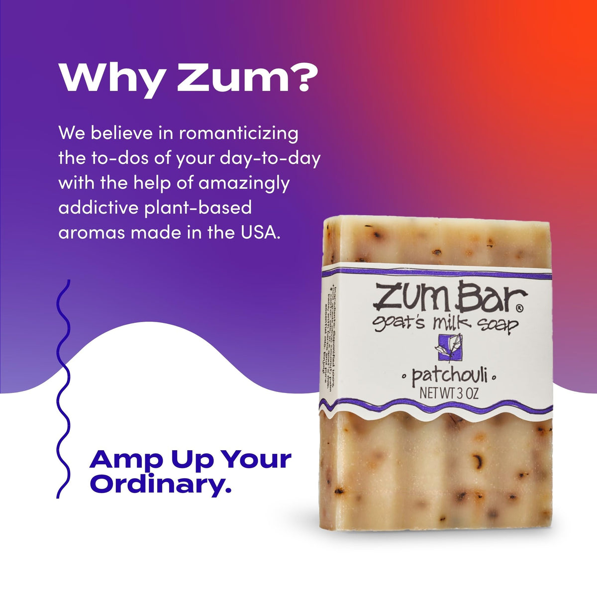 Zum Indigo Wild Patchouli soap six-pack shown for value cleansing routine.