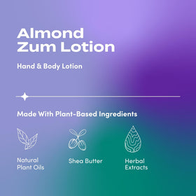 Zum Indigo Wild Hand & Body Lotion almond scent jar close-up showing rich texture.