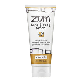 Zum Indigo Wild Hand & Body Lotion almond scent pump bottle for quick hydration.